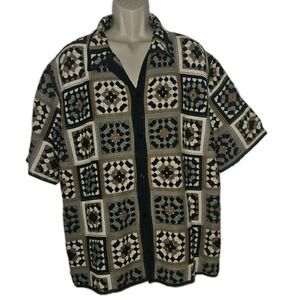 NOVAMEN Textured Crocheted Button Down Shirt Mens L Retro Knit Pattern Resort